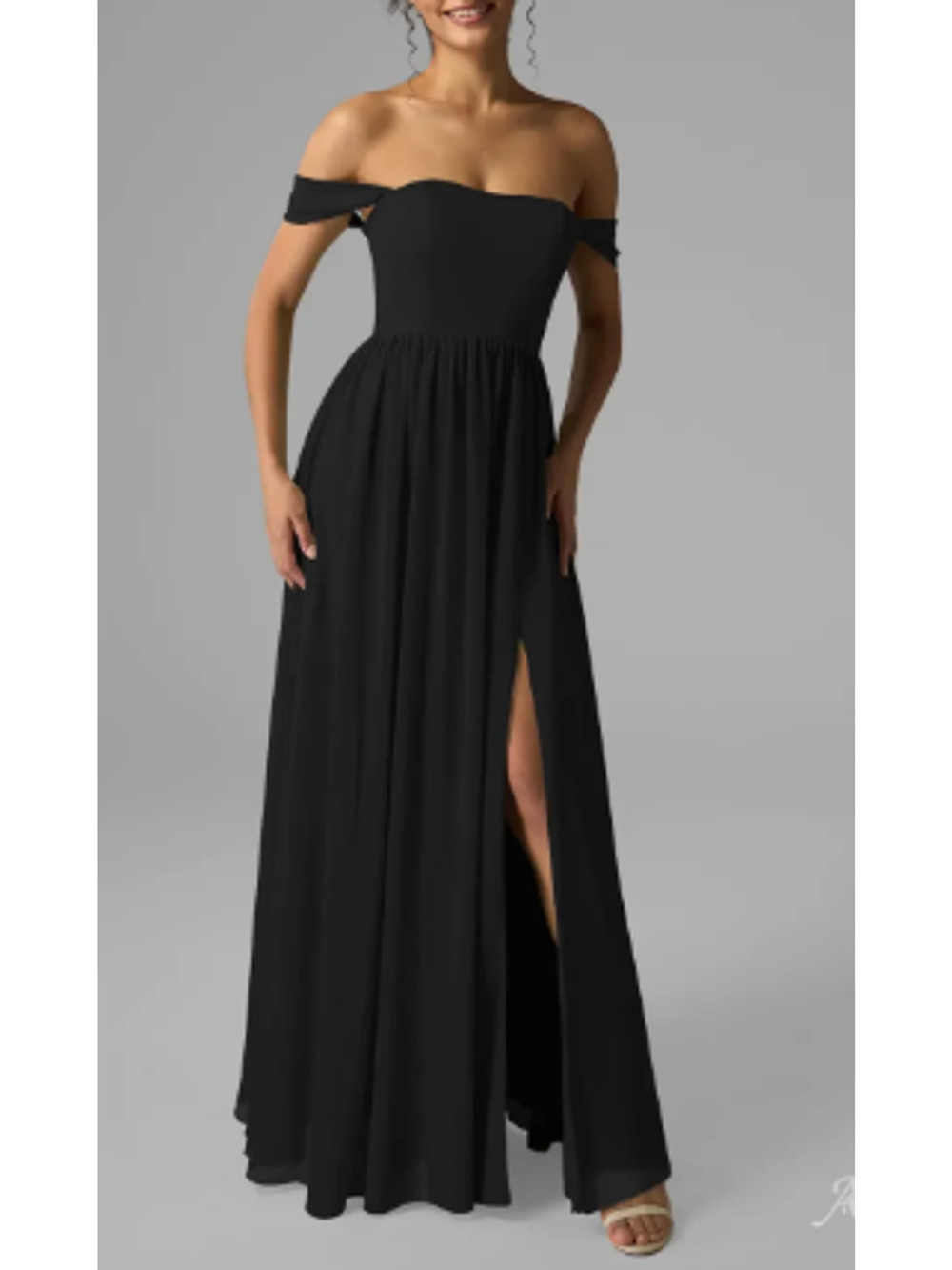 AW BRIDAL 4 S black Roberta chiffon bridesmaid prom maxi dress NEW 0B7